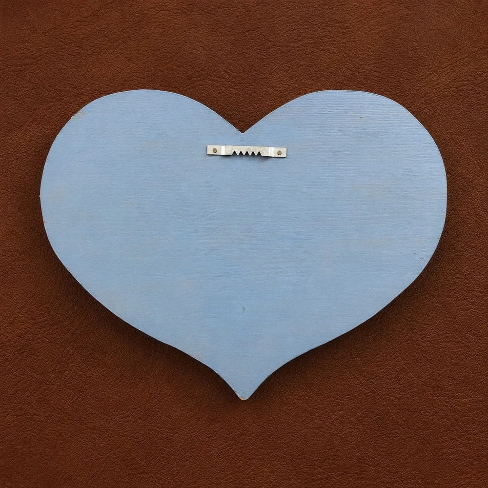 Vintage Heart Shaped Wood Wall Shelf Blue Hand Painted Teddy Bears Nursery Decor